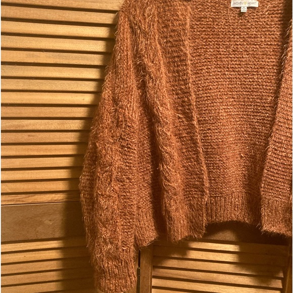 Woven Heart Rust Soft, Fuzzy and Cuddly Cropped Cardigan - Picture 7 of 16